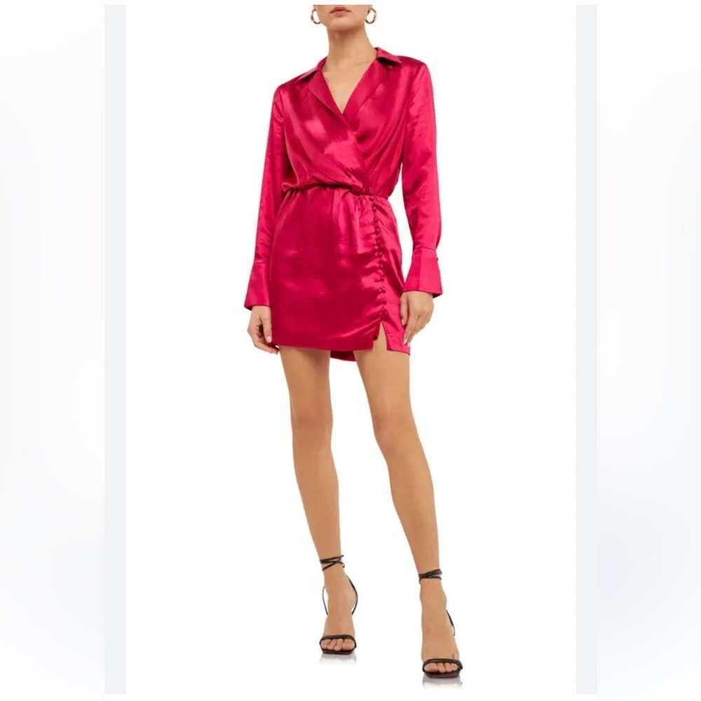 $140 Endless Rose Fuchsia Satin Wrap Dress XS NWT
